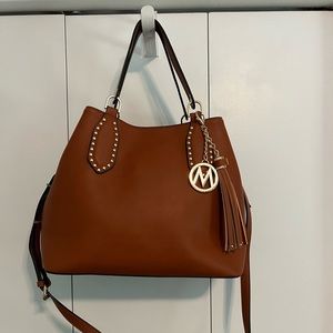 Tan with gold trim Michael Kors Brooklyn Tote. Pristine condition